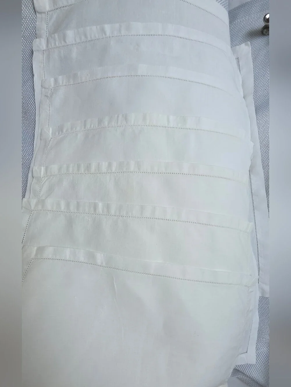 Set Of Nine  White Linen Hemstitched Napkins